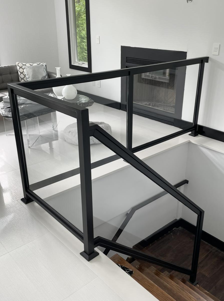 Black-framed glass stair railing, Holmdel NJ